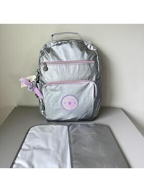 Kipling So Baby Backpack Kipling Diaper Backpack Silver Metal NWT